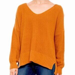 Lucky Brand Sweater Boxy Knit V-Neck Slouchy Fall Mustard Oversized